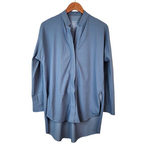 Aday Something Borrowed Tunic Shirt Light Blue Snap Top Medium - Picture 1 of 7